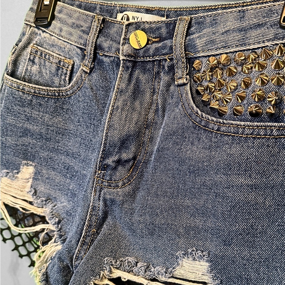 Studded Blue Denim Shorts (S)